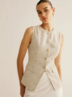COMMENSE Elegant Breasted Piping Split Vest* Outerwear|Vests
