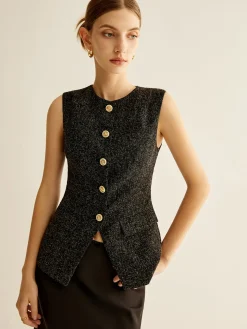 COMMENSE Elegant Breasted Piping Split Vest* Outerwear|Vests