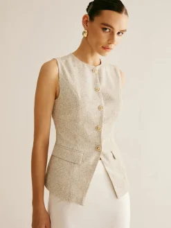 COMMENSE Elegant Breasted Piping Split Vest* Outerwear|Vests