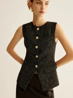 COMMENSE Elegant Breasted Piping Split Vest* Outerwear|Vests