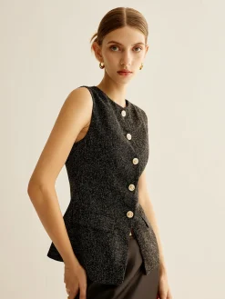 COMMENSE Elegant Breasted Piping Split Vest* Outerwear|Vests