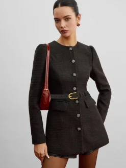 COMMENSE Elegant Button Down Tweed Blazer Without Belt* Outerwear|Blazers