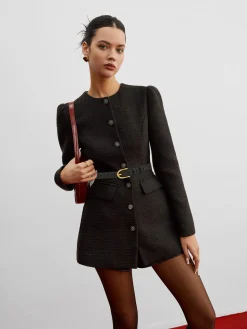 COMMENSE Elegant Button Down Tweed Blazer Without Belt* Outerwear|Blazers