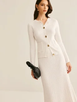COMMENSE Elegant Button Pleated Sweater Co-ords* Sweater Tops|Sweaters & Cardigans