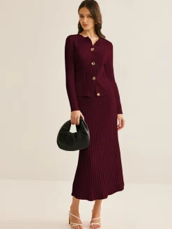 COMMENSE Elegant Button Pleated Sweater Co-ords* Sweater Tops|Sweaters & Cardigans