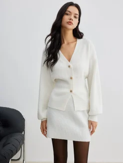 COMMENSE Elegant Button Slit Cinched Cardigan* Cardigans|Sweaters & Cardigans