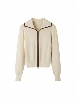 COMMENSE Elegant Contrast Trim Zipper Cardigan* Cardigans|Sweaters & Cardigans
