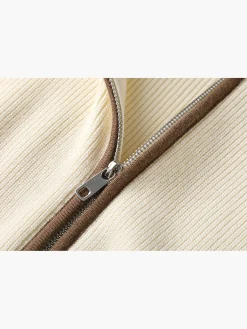 COMMENSE Elegant Contrast Trim Zipper Cardigan* Cardigans|Sweaters & Cardigans
