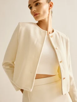 COMMENSE Elegant Crew Neck Tweed Blazer* Outerwear|Blazers