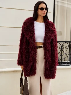 COMMENSE Elegant Faux Fur Long Coat* Outerwear|Coats