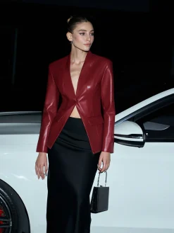 COMMENSE Elegant Faux Leather Button Blazer* Outerwear|Blazers