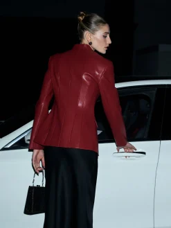 COMMENSE Elegant Faux Leather Button Blazer* Outerwear|Blazers