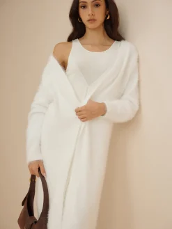 COMMENSE Elegant Fuzzy Plain Belted Cardigan* Cardigans|Sweaters & Cardigans