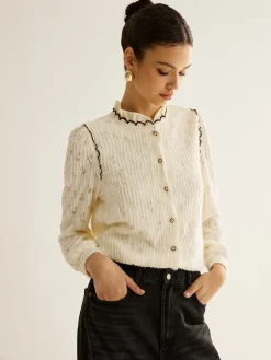 COMMENSE Elegant Lettuce Trim Button Shirt* Blouses & Shirts|Tops
