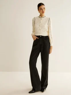 COMMENSE Elegant Lettuce Trim Button Shirt* Blouses & Shirts|Tops