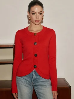 COMMENSE Elegant Metal Button Split Cardigan* Cardigans|Sweaters & Cardigans