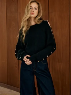 COMMENSE Elegant Metal-Detail Cutout Sweater* Sweater Tops|Sweaters & Cardigans