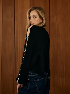 COMMENSE Elegant Metal-Detail Cutout Sweater* Sweater Tops|Sweaters & Cardigans