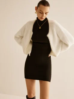 COMMENSE Elegant Pearl Trim Fuzzy Cardiagn* Cardigans|Sweaters & Cardigans