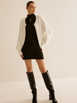 COMMENSE Elegant Pearl Trim Fuzzy Cardiagn* Cardigans|Sweaters & Cardigans