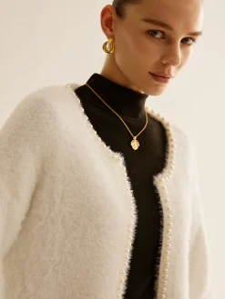 COMMENSE Elegant Pearl Trim Fuzzy Cardiagn* Cardigans|Sweaters & Cardigans