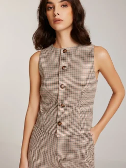 COMMENSE Elegant Plaid Button Vest* Outerwear|Vests