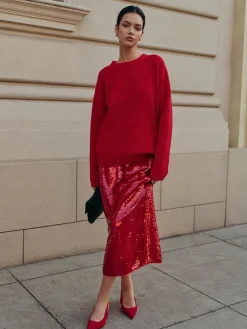COMMENSE Elegant Plain Sequins Skirt* Skirts|Matching Sets
