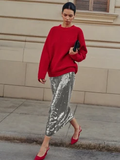 COMMENSE Elegant Plain Sequins Skirt* Skirts|Matching Sets