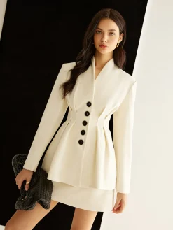 COMMENSE Elegant Pleated Button Blazer* Outerwear|Blazers