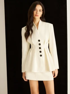 COMMENSE Elegant Pleated Button Blazer* Outerwear|Blazers