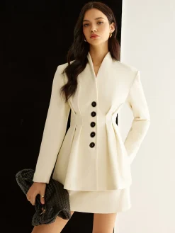 COMMENSE Elegant Pleated Button Blazer* Outerwear|Blazers