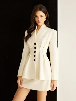 COMMENSE Elegant Pleated Button Blazer* Outerwear|Blazers