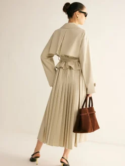 COMMENSE Elegant Pleated Trench Coat With Belt* Outerwear|Coats