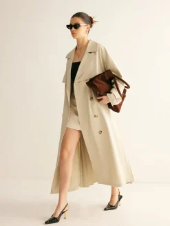 COMMENSE Elegant Pleated Trench Coat With Belt* Outerwear|Coats