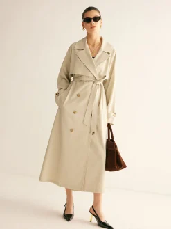 COMMENSE Elegant Pleated Trench Coat With Belt* Outerwear|Coats