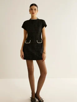 COMMENSE Elegant Short Sleeve Tweed Dress* Casual Dresses|Work Dresses