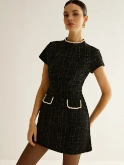 COMMENSE Elegant Short Sleeve Tweed Dress* Casual Dresses|Work Dresses