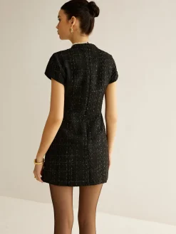 COMMENSE Elegant Short Sleeve Tweed Dress* Casual Dresses|Work Dresses