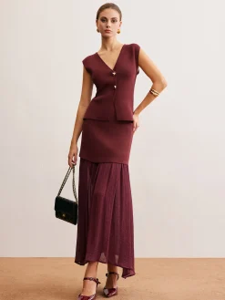 COMMENSE Elegant Sleeveless Panel Skirt Set* Skirt Sets|Long Sleeve Sets