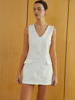 COMMENSE Elegant Sleeveless V-Neck Short Dress* White Dresses|Casual Dresses