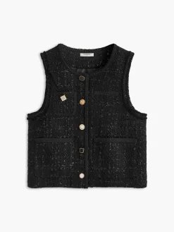 COMMENSE Elegant Tweed Pockets Vest* Vests|Outerwear