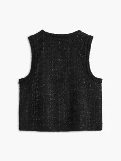COMMENSE Elegant Tweed Pockets Vest* Vests|Outerwear