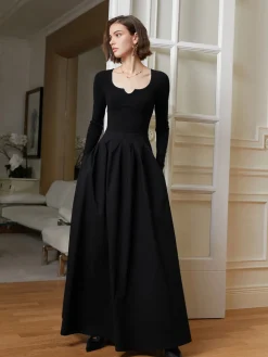 COMMENSE Elegant Umbrella-Shape Panel Dress* Black Dresses|Casual Dresses