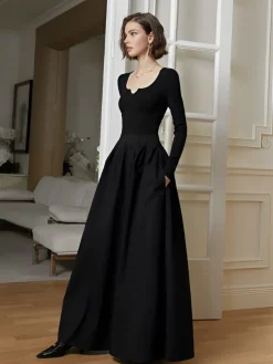 COMMENSE Elegant Umbrella-Shape Panel Dress* Black Dresses|Casual Dresses