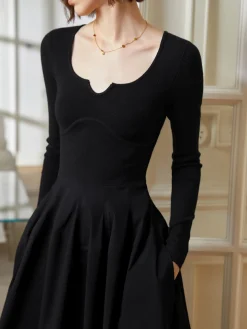 COMMENSE Elegant Umbrella-Shape Panel Dress* Black Dresses|Casual Dresses