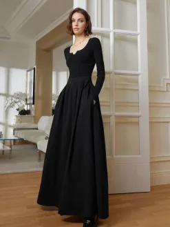 COMMENSE Elegant Umbrella-Shape Panel Dress* Black Dresses|Casual Dresses