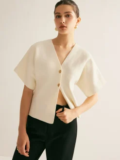 COMMENSE Elegant V-Neck Button Knit Top* Sweater Tops|Sweaters & Cardigans