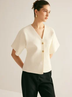 COMMENSE Elegant V-Neck Button Knit Top* Sweater Tops|Sweaters & Cardigans