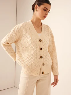COMMENSE Elegant V-Neck Ribbed Cable Cardigan* Cardigans|Sweaters & Cardigans
