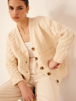 COMMENSE Elegant V-Neck Ribbed Cable Cardigan* Cardigans|Sweaters & Cardigans